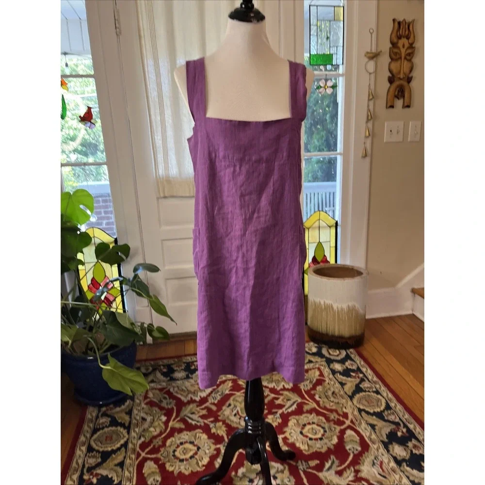 M&M 100% Linen Cross Back Smock Apron One Size Purple Molly Morris Design $100